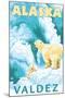 Polar Bears & Cub, Valdez, Alaska-Lantern Press-Mounted Art Print