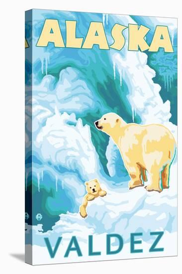 Polar Bears & Cub, Valdez, Alaska-Lantern Press-Stretched Canvas