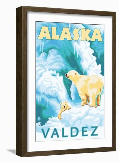 Polar Bears & Cub, Valdez, Alaska-Lantern Press-Framed Art Print