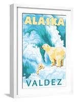 Polar Bears & Cub, Valdez, Alaska-Lantern Press-Framed Art Print