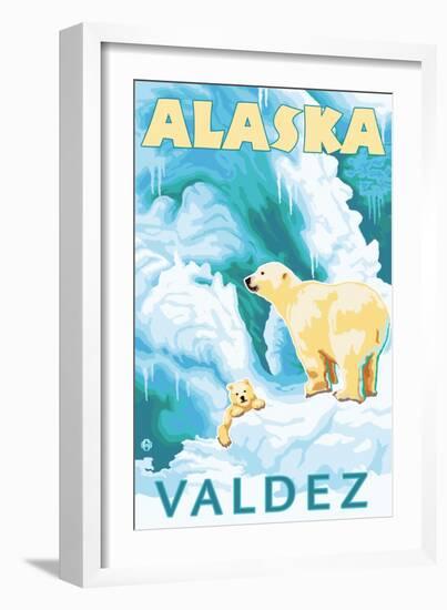 Polar Bears & Cub, Valdez, Alaska-Lantern Press-Framed Art Print