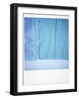 Polaroid of Detail of a Traditional Painted Blue Door Against Bluewashed Wall, Chefchaouen, Morocco-Lee Frost-Framed Photographic Print