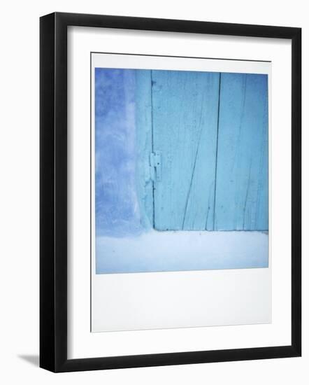 Polaroid of Detail of a Traditional Painted Blue Door Against Bluewashed Wall, Chefchaouen, Morocco-Lee Frost-Framed Photographic Print