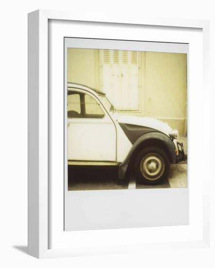 Polaroid of Old Black and White Citroen 2Cv Parked on Street, Paris, France, Europe-Lee Frost-Framed Photographic Print