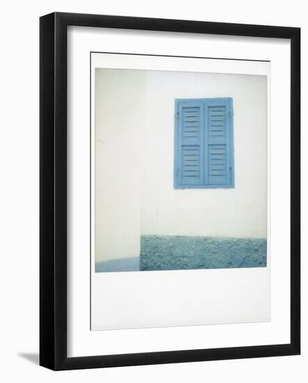 Polaroid of Painted Blue Window Shutter Against Whitewashed Wall, Asilah, Morocco-Lee Frost-Framed Photographic Print