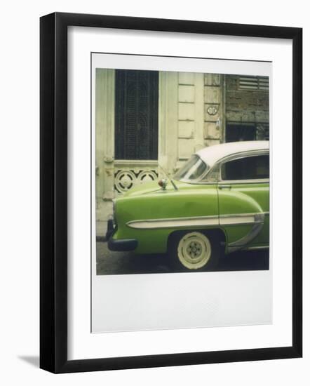 Polaroid of Profile of Green Classic American Car Parked on Street, Vinales, Cuba, West Indies-Lee Frost-Framed Photographic Print