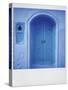 Polaroid of Traditional Painted Blue Door Against Bluewashed Wall, Chefchaouen, Morocco-Lee Frost-Stretched Canvas