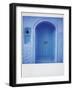 Polaroid of Traditional Painted Blue Door Against Bluewashed Wall, Chefchaouen, Morocco-Lee Frost-Framed Photographic Print