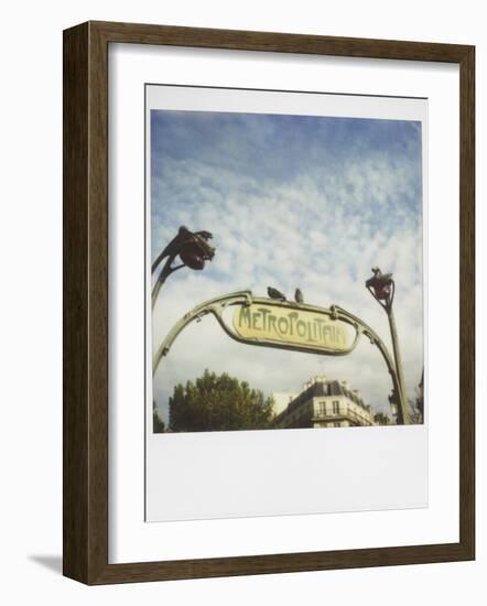 Polaroid of Two Pigeons Sitting on Sign Outside Paris Metro, Paris, France, Europe-Lee Frost-Framed Photographic Print