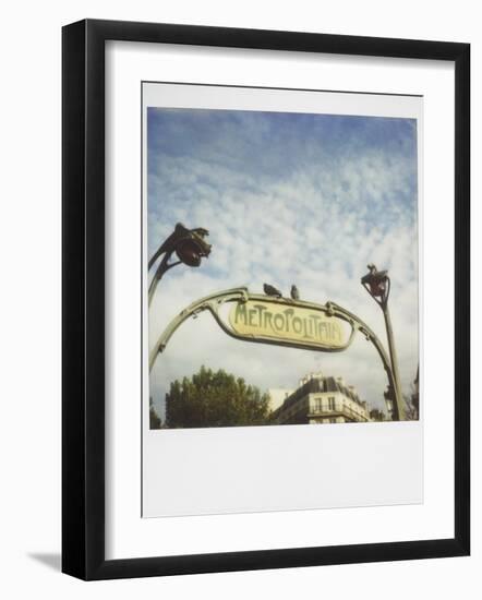 Polaroid of Two Pigeons Sitting on Sign Outside Paris Metro, Paris, France, Europe-Lee Frost-Framed Photographic Print