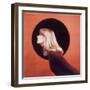 Polaroid, Profile of Woman in Brown Sweather Against Red Bkgd with Black Circle-Co Rentmeester-Framed Photographic Print