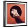 Polaroid, Profile of Woman in Brown Sweather Against Red Bkgd with Black Circle-Co Rentmeester-Framed Photographic Print