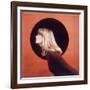 Polaroid, Profile of Woman in Brown Sweather Against Red Bkgd with Black Circle-Co Rentmeester-Framed Photographic Print