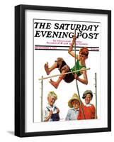 "Pole Vault," Saturday Evening Post Cover, September 3, 1927-George Brehm-Framed Giclee Print