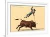 Pole Vaulting over Bull-null-Framed Art Print