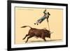 Pole Vaulting over Bull-null-Framed Art Print