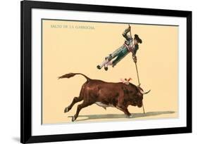 Pole Vaulting over Bull-null-Framed Art Print