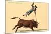 Pole Vaulting over Bull-null-Mounted Art Print