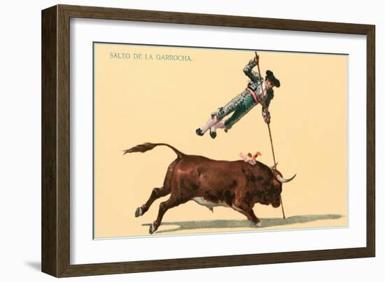 Pole Vaulting over Bull-null-Framed Art Print