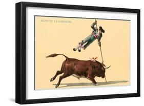 Pole Vaulting over Bull-null-Framed Art Print