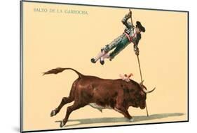 Pole Vaulting over Bull-null-Mounted Art Print