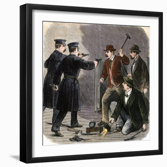 Police Arresting Safe-Crackers in a New York City Bank, 1870s-null-Framed Giclee Print