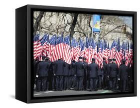 Police Carrying American Flags, St. Patricks Day Celebrations on 5th Avenue, Manhattan-Christian Kober-Framed Stretched Canvas