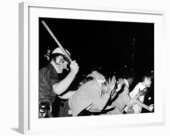 Police Club Demonstrators in Harlem on July 20, 1964-null-Framed Photo