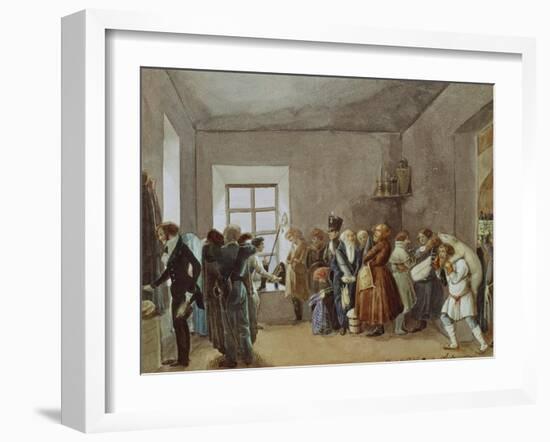 Police Commissary's Reception Room the Night before a Holiday, 1837-Pavel Andreyevich Fedotov-Framed Giclee Print