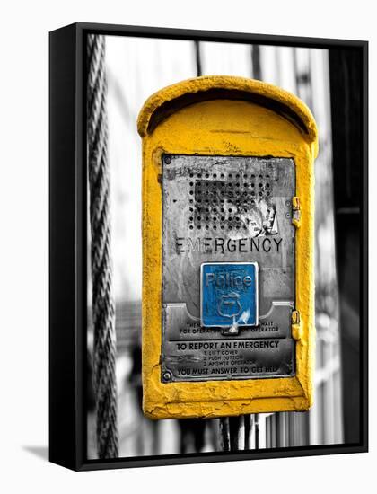 Police Emergency Call Box on the Walkway of the Brooklyn Bridge in New York-Philippe Hugonnard-Framed Stretched Canvas