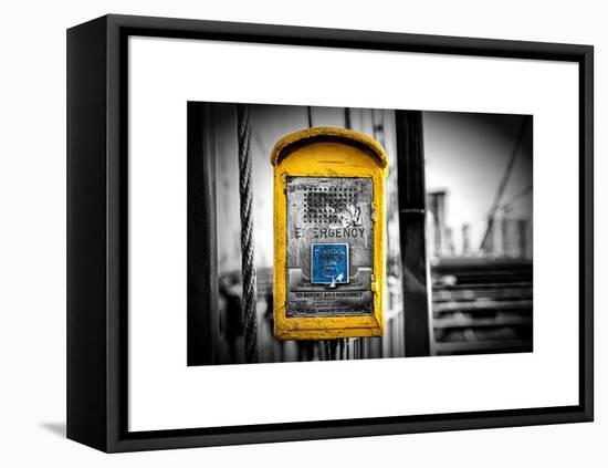 Police Emergency Call Box on the Walkway of the Brooklyn Bridge in New York-Philippe Hugonnard-Framed Stretched Canvas