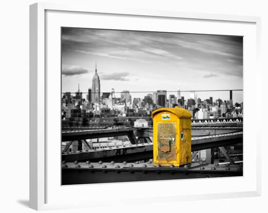 Police Emergency Call Box on the Walkway of the Brooklyn Bridge with Skyline of Manhattan-Philippe Hugonnard-Framed Photographic Print