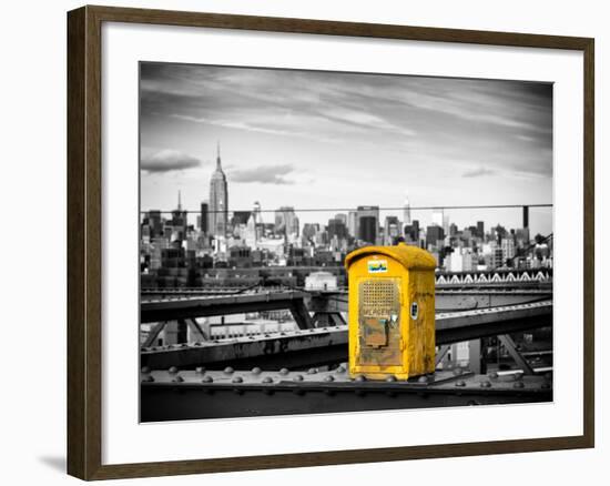 Police Emergency Call Box on the Walkway of the Brooklyn Bridge with Skyline of Manhattan-Philippe Hugonnard-Framed Photographic Print