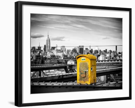 Police Emergency Call Box on the Walkway of the Brooklyn Bridge with Skyline of Manhattan-Philippe Hugonnard-Framed Photographic Print