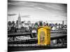 Police Emergency Call Box on the Walkway of the Brooklyn Bridge with Skyline of Manhattan-Philippe Hugonnard-Mounted Photographic Print