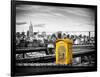 Police Emergency Call Box on the Walkway of the Brooklyn Bridge with Skyline of Manhattan-Philippe Hugonnard-Framed Photographic Print