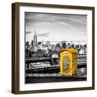 Police Emergency Call Box on the Walkway of the Brooklyn Bridge with Skyline of Manhattan-Philippe Hugonnard-Framed Photographic Print