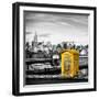 Police Emergency Call Box on the Walkway of the Brooklyn Bridge with Skyline of Manhattan-Philippe Hugonnard-Framed Photographic Print