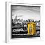 Police Emergency Call Box on the Walkway of the Brooklyn Bridge with Skyline of Manhattan-Philippe Hugonnard-Framed Photographic Print