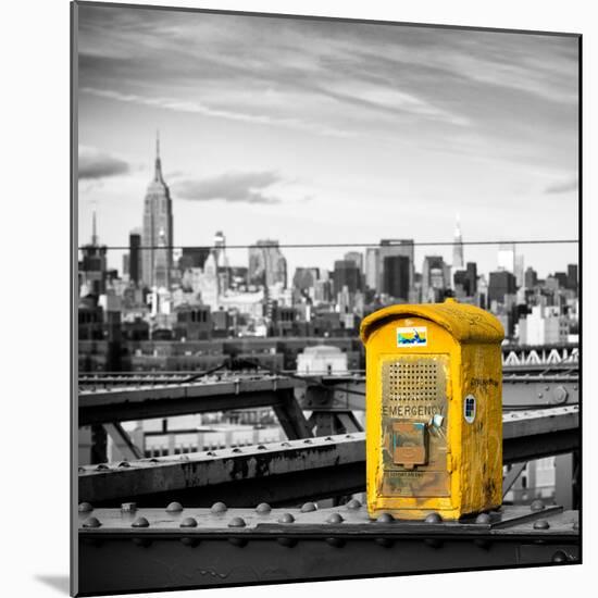 Police Emergency Call Box on the Walkway of the Brooklyn Bridge with Skyline of Manhattan-Philippe Hugonnard-Mounted Photographic Print