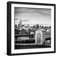 Police Emergency Call Box on the Walkway of the Brooklyn Bridge with Skyline of Manhattan-Philippe Hugonnard-Framed Photographic Print