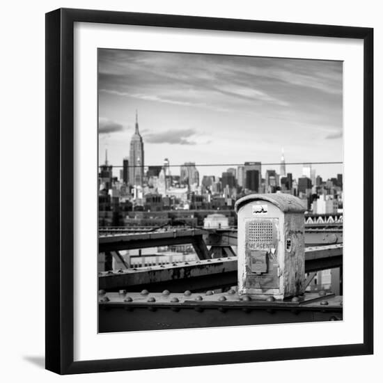 Police Emergency Call Box on the Walkway of the Brooklyn Bridge with Skyline of Manhattan-Philippe Hugonnard-Framed Photographic Print