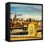 Police Emergency Call Box on the Walkway of the Brooklyn Bridge with Skyline of Manhattan-Philippe Hugonnard-Framed Stretched Canvas