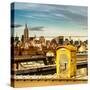 Police Emergency Call Box on the Walkway of the Brooklyn Bridge with Skyline of Manhattan-Philippe Hugonnard-Stretched Canvas