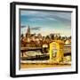 Police Emergency Call Box on the Walkway of the Brooklyn Bridge with Skyline of Manhattan-Philippe Hugonnard-Framed Photographic Print