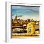 Police Emergency Call Box on the Walkway of the Brooklyn Bridge with Skyline of Manhattan-Philippe Hugonnard-Framed Photographic Print