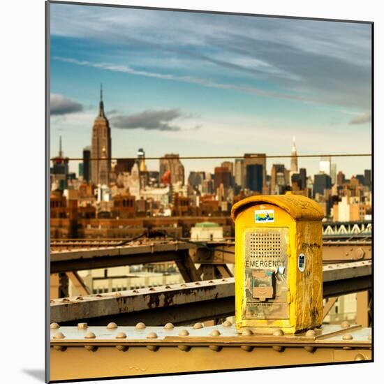 Police Emergency Call Box on the Walkway of the Brooklyn Bridge with Skyline of Manhattan-Philippe Hugonnard-Mounted Photographic Print