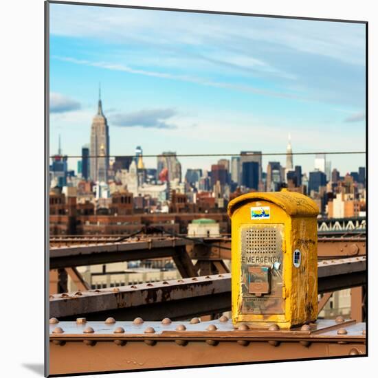 Police Emergency Call Box on the Walkway of the Brooklyn Bridge with Skyline of Manhattan-Philippe Hugonnard-Mounted Photographic Print