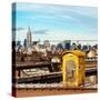 Police Emergency Call Box on the Walkway of the Brooklyn Bridge with Skyline of Manhattan-Philippe Hugonnard-Stretched Canvas