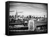 Police Emergency Call Box on the Walkway of the Brooklyn Bridge with Skyline of Manhattan-Philippe Hugonnard-Framed Stretched Canvas